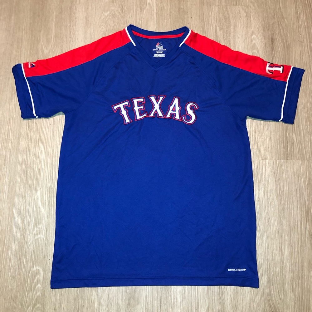 Vintage Majestic Texas Rangers MLB Jersey Mesh T-Shirt Cool Base Men’s Size XL‎